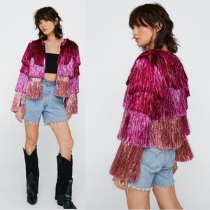 Nasty Gal Pink and Red Fringe Jacket